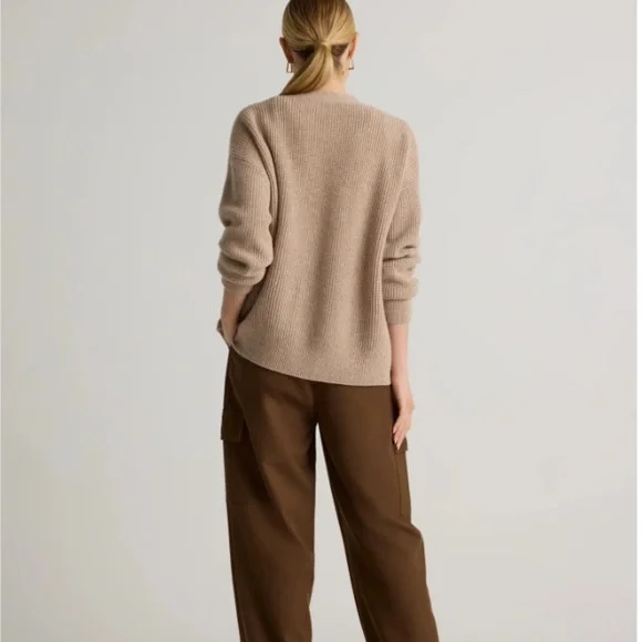 QUINCE 100% Cashmere Fisherman Boxy Cropped Cardigan Sweater oatmeal Size Small - Picture 3 of 11